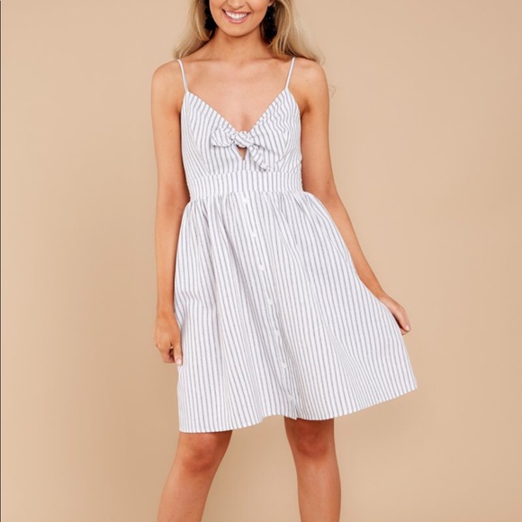 Dresses & Skirts - Blue Striped Dress with Front Bow Detail